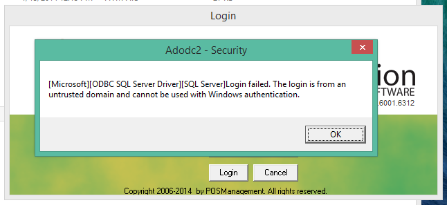 jdts the login is from an untrusted domain and cannot be used with windows authentication.